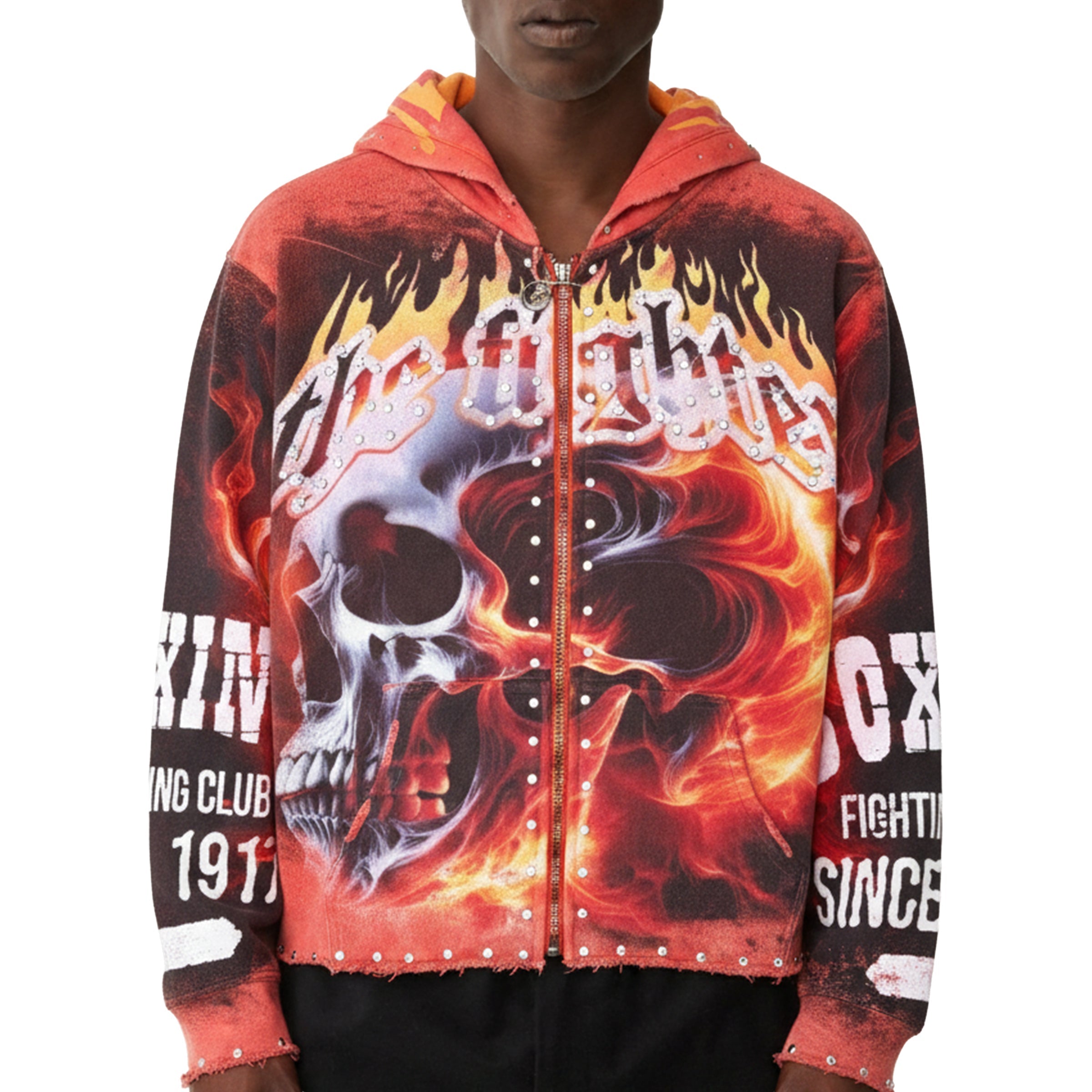 Fighter skull zipper hoodie