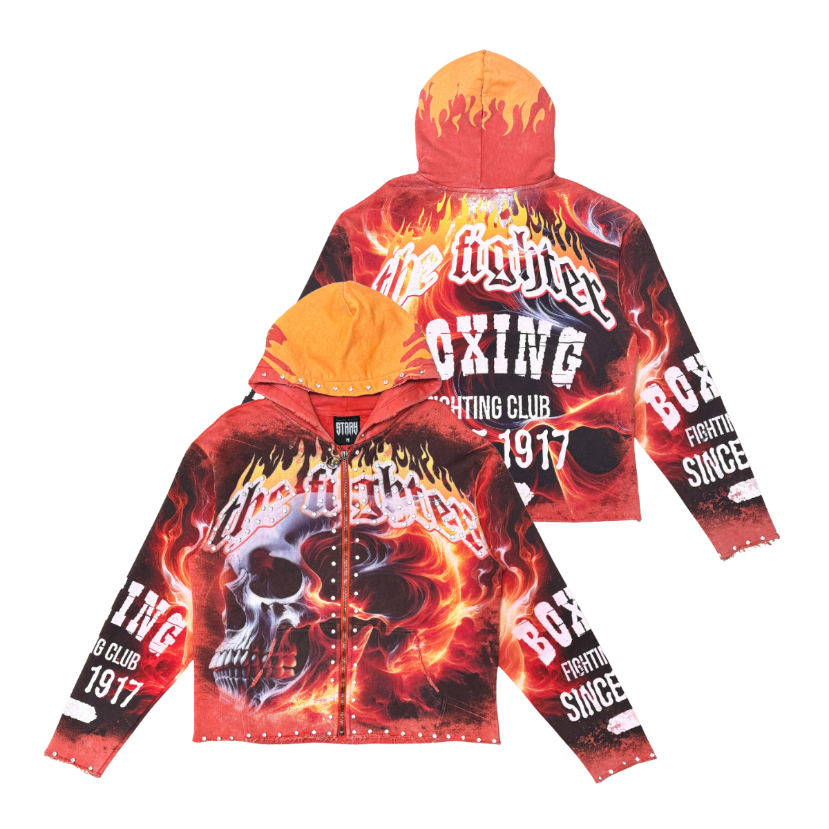 Fighter skull zipper hoodie